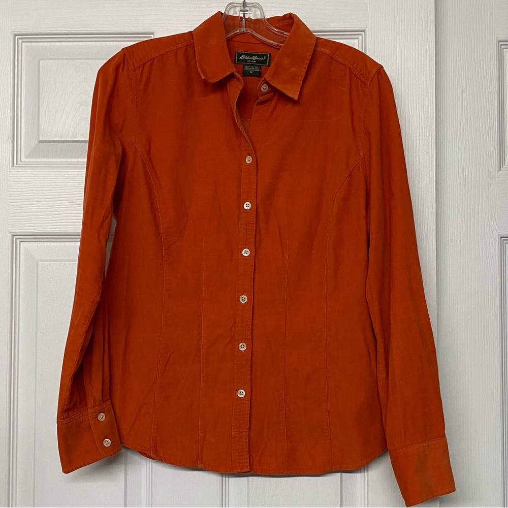 Eddie Bauer Orange Classic Corduroy Button Front Shirt Sz M